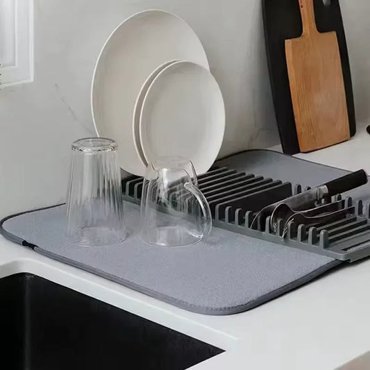 Folding Tableware Drainer Mat – Thickened Non-Slip Absorbent Pad - Clarify.pk