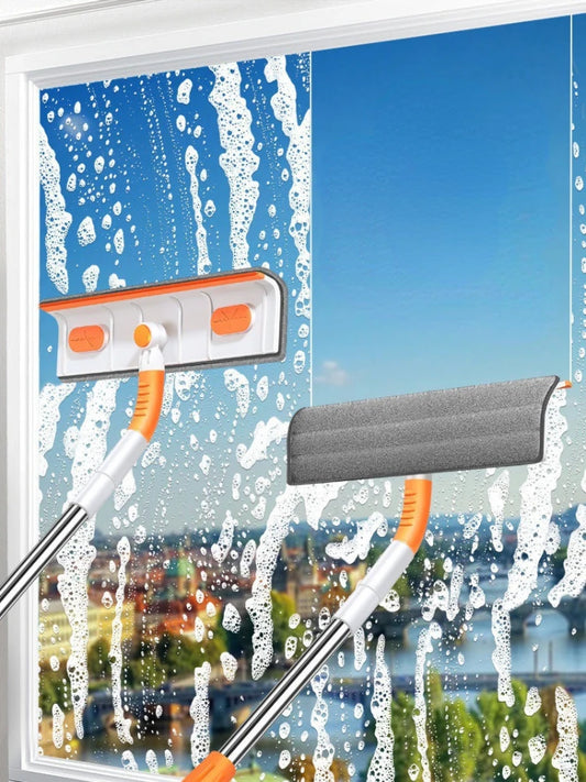 2 in 1 window squeegee cleaner with telescopic extension pole for glass cleaning