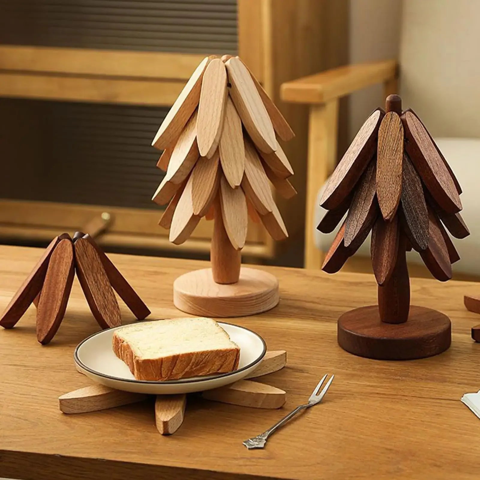 Wooden Tree-Shaped Foldable Trivet – Heat-Resistant Table Stand - Clarify.pk