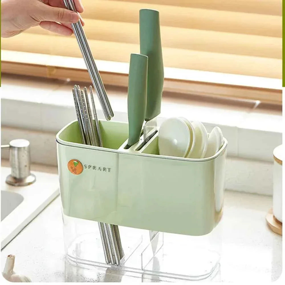 Chopsticks Storage Rack Multifunctional Detachable Drainage Tray Large Storage Box for Kitchen - Clarify.pk