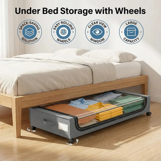 Space-Saving Under Bed Lockers Pull Out Storage with Wheels & Lids Fits Shoes Clothes Ideal for Dorm Bedrooms Storage Box