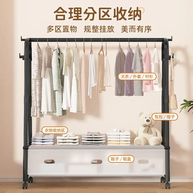 Minimalist Heavy Duty Clothing Stand with Bottom Storage & Wheels