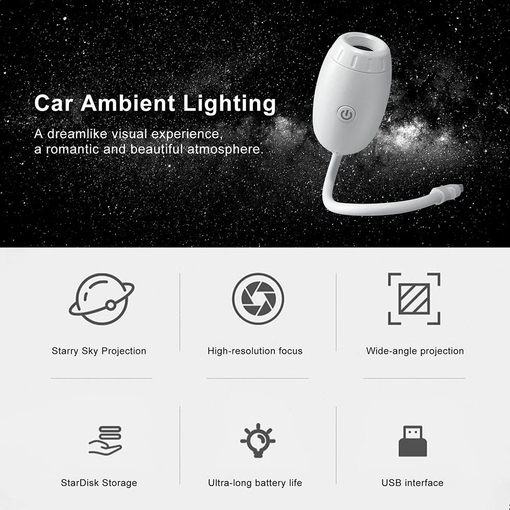 USB Galaxy Projector Light - Car Roof Ambient Night Light & Interior Atmosphere Lamp