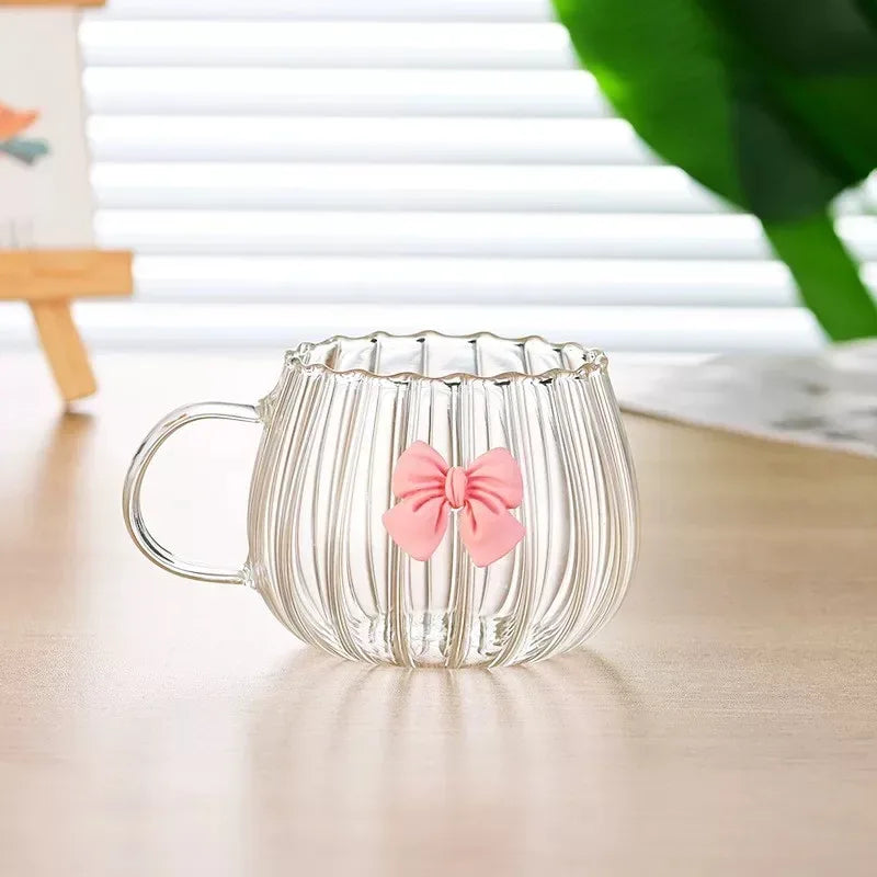Modern Bow Design Glass Cup – Aesthetic Tea & Coffee Mug - Clarify.pk