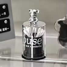 Transparent Acrylic Cotton Swab & Toothpick Holder with Chrome Figurine Lid