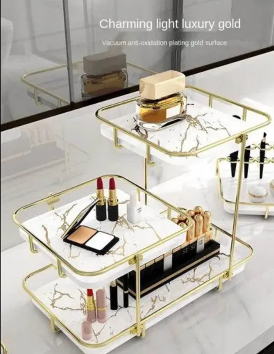 Luxury 2-Tier Marble Style Cosmetics Organizer