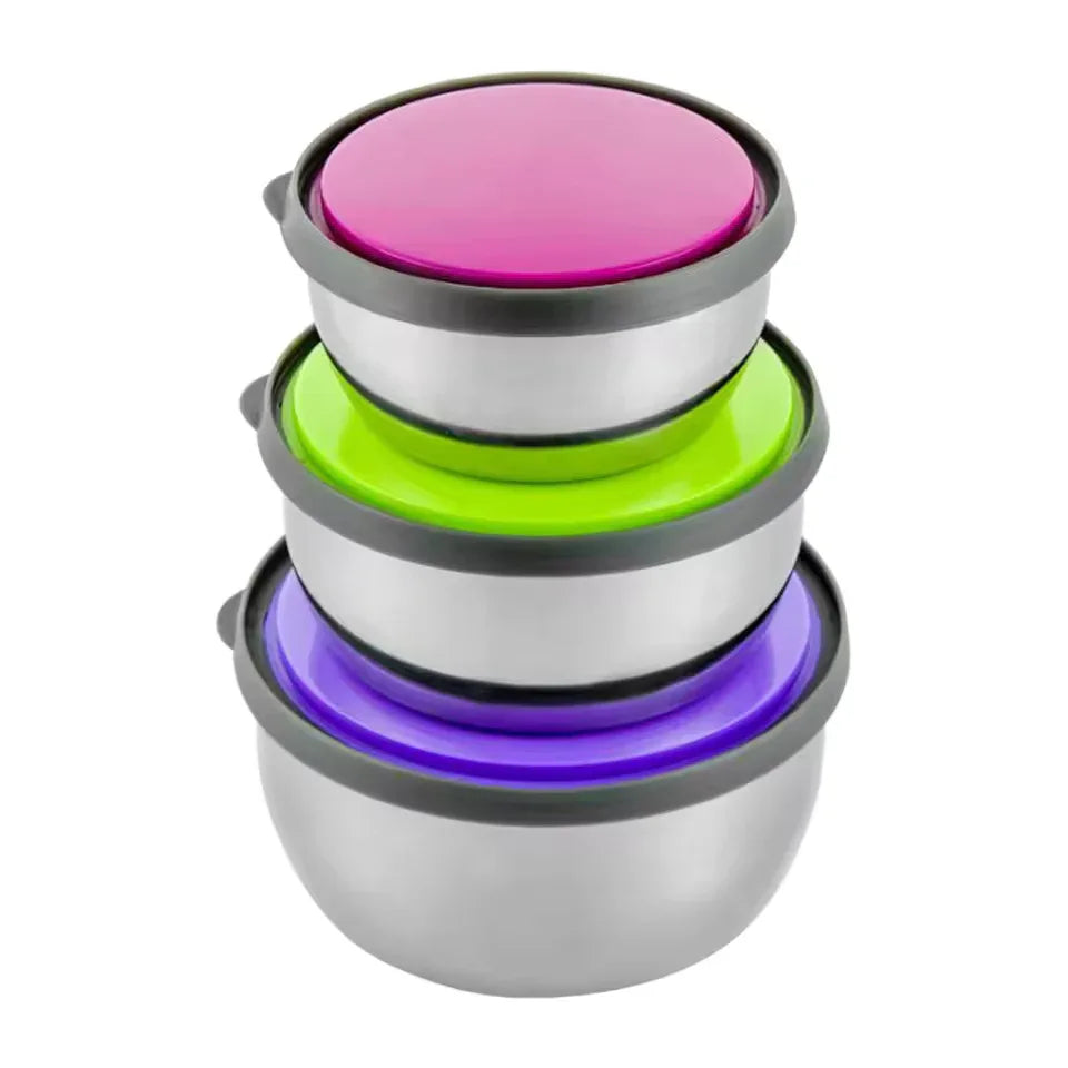 3-Piece Stainless Steel Preserve Bowls Set – Food Containers with Lids - Clarify.pk