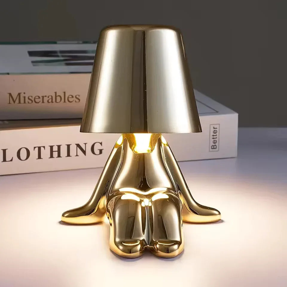 Metallic Lazy Man Character Lamp – Creative Bedside & Desk Light (Rando Design)