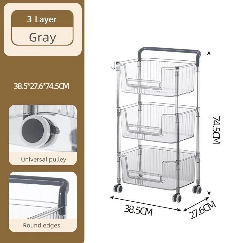 2/3/4 Layer Transparent Trolley Simple Modern Cosmetics Skincare Storage Rack Kitchen Vegetable Fruit Bathroom Mobile