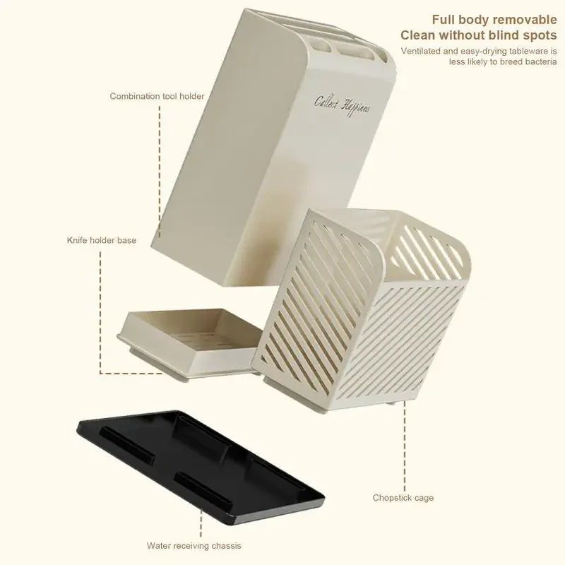 Kitchen Cutlery Holder – Utensil Organizer with Drain Tube