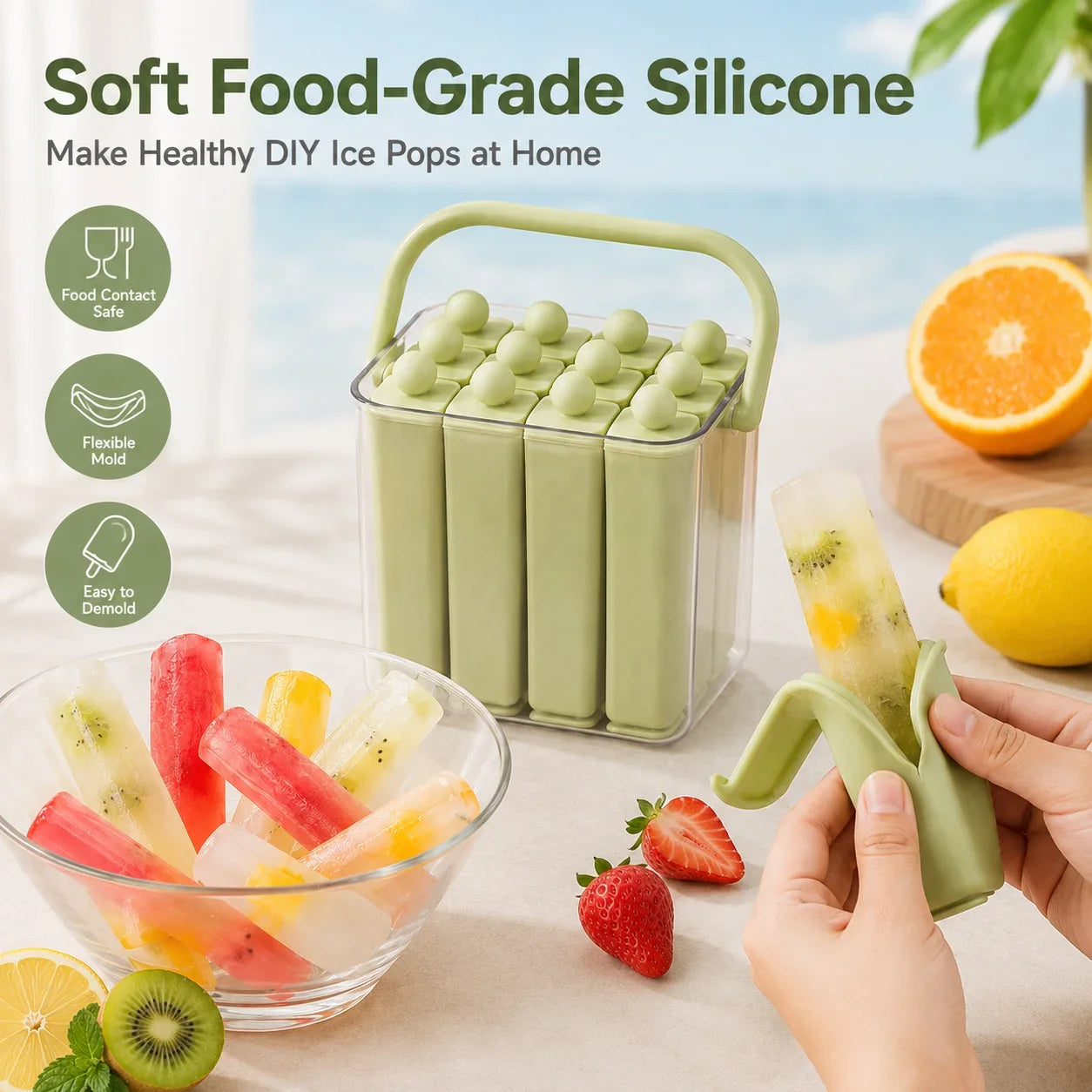 Silicone Ice Pop Maker - Reusable Ice Cream Bar Mold