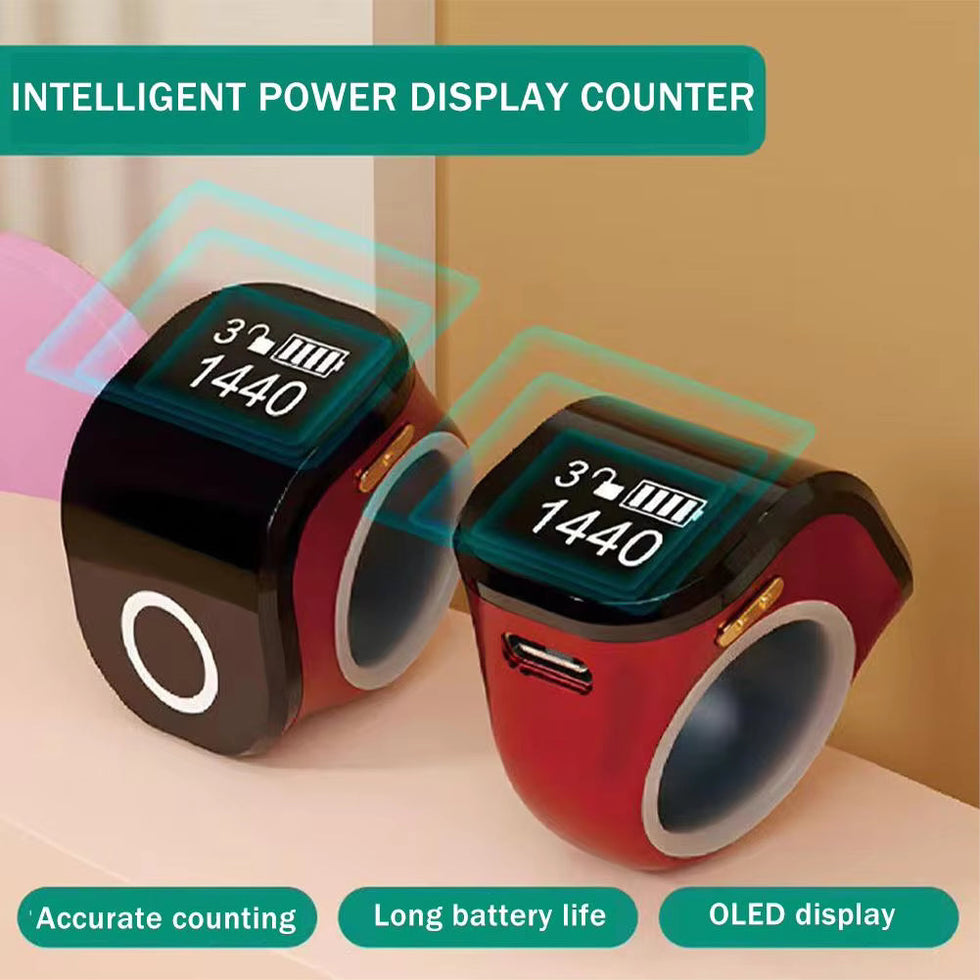 Smart Zikr Ring – Premium Rechargeable Digital Tasbih with HD LED & Mobile App Sync