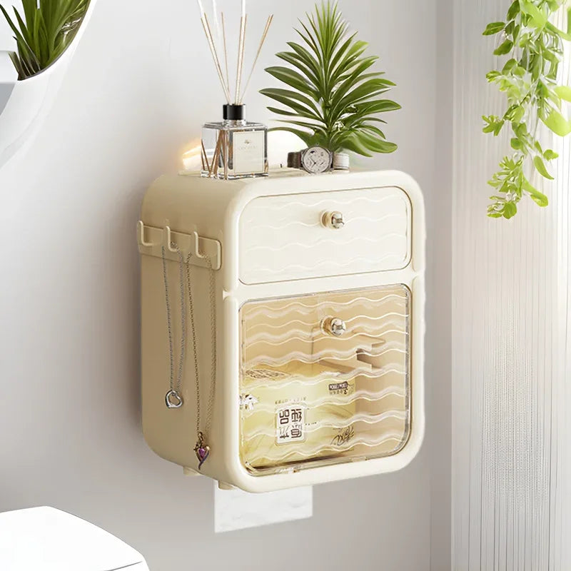 Wall Mounted Toilet Paper Holder with Storage Drawer