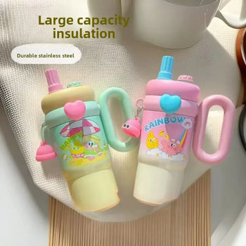 Large Cartoon Straw Cup – Insulated Water Bottle (Random Color) - Clarify.pk