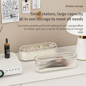 Makeup Brush Storage Box Dust-Proof Dressing Table Finishing Box Transparent Large-Capacity Puff Beauty Box With Cover