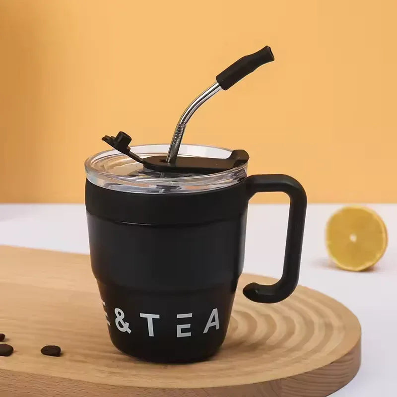 سٹینلیس سٹیل سٹرا ڈھکن کی بوتل 480ml - گرم اور ٹھنڈا تھرموس (بے ترتیب رنگ)