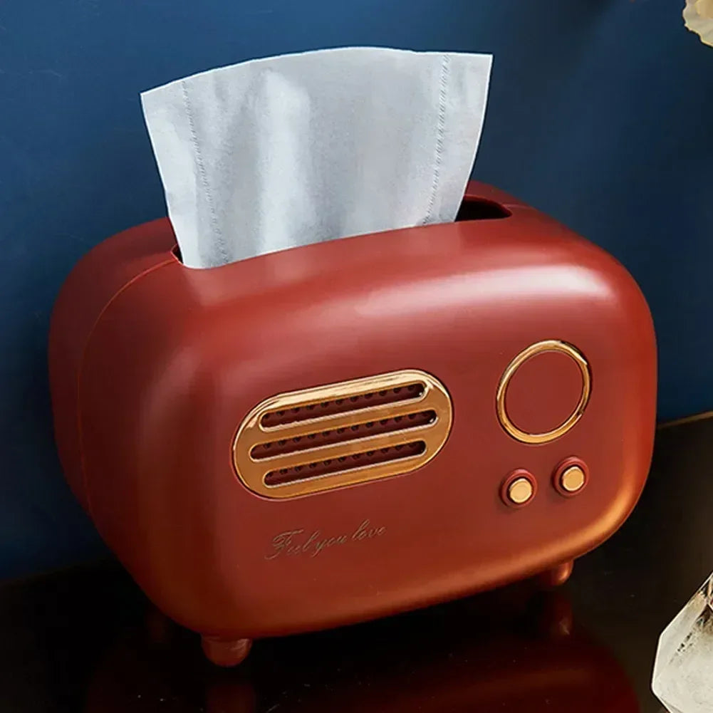 Radio Model Tissue Box Holder – Retro Home & Desktop Organizer (Random color) - Clarify.pk