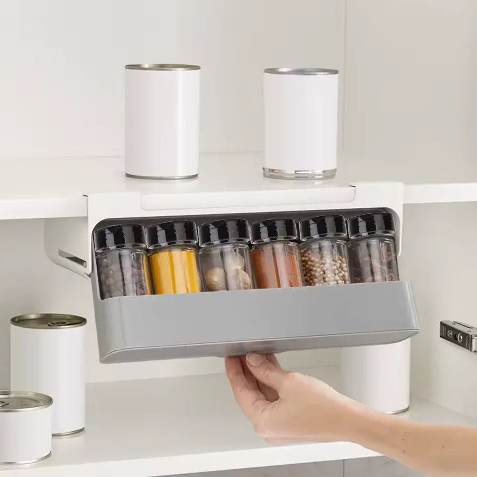 Undershelf Spice Organizer with 6 Bottles – Space-Saving Kitchen Rack - Clarify.pk