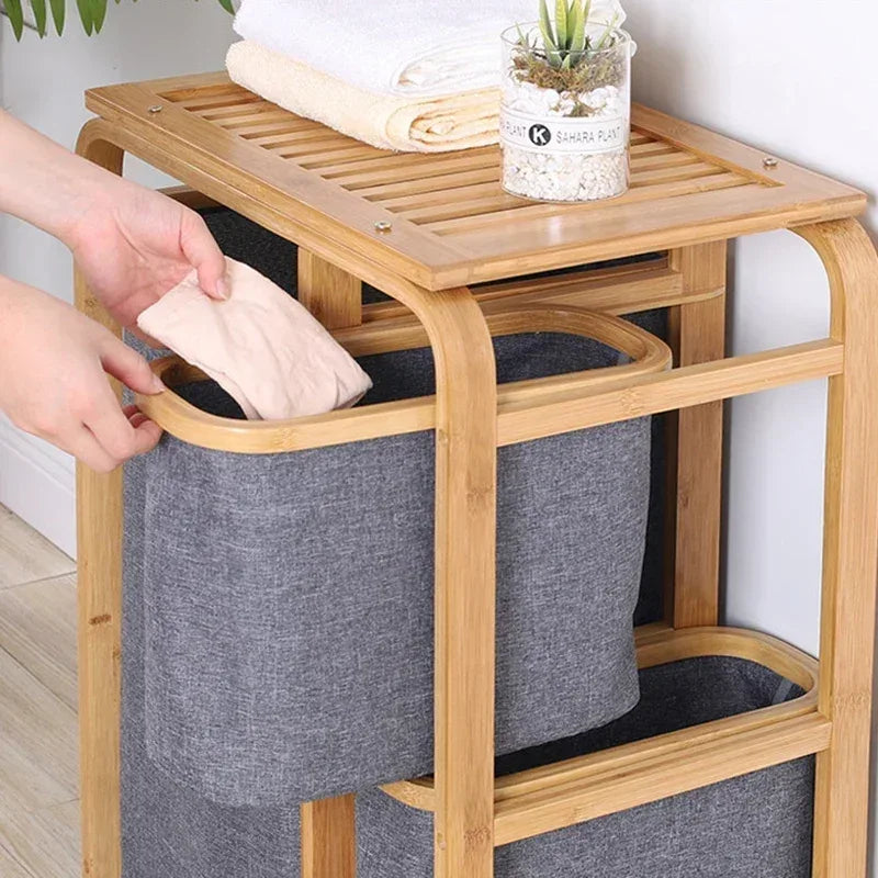 Bamboo Laundry Basket – 3 Collapsible Storage Bags - Clarify.pk