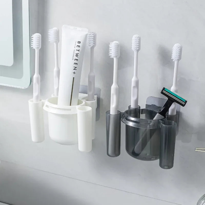 No-Drill Toothbrush Holder & Cup | Wall-Mount Shelf