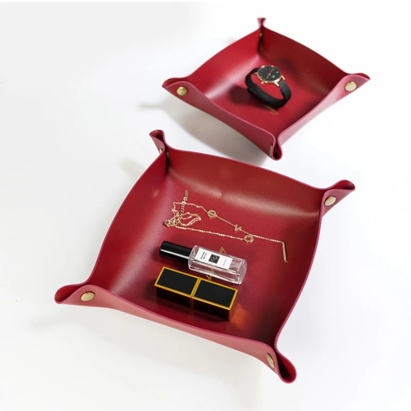 Nordic Leather Storage Tray – Folding Desk Organizer (Random color)