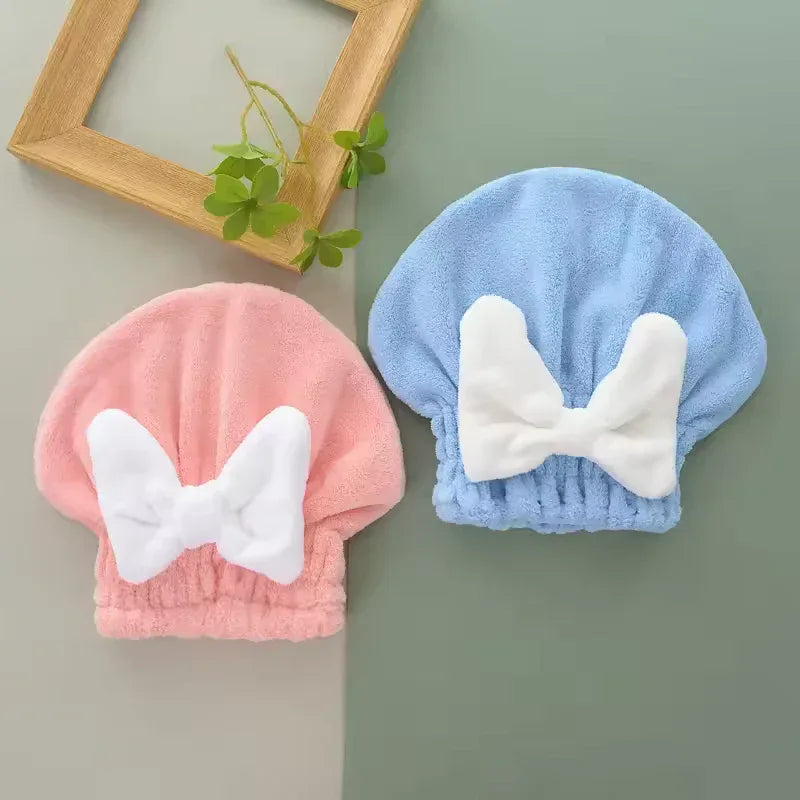 Soft Water-Absorbent Shower Cap with Stylish Bow - Clarify.pk