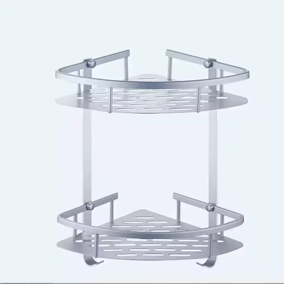 Corner Wall-Mount Bathroom Storage Rack – Aluminum No-Drill Shower Shelf