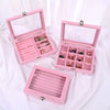 Velvet Jewelry Storage Organizer - Luxury Glass Lid Ring & Necklace Box (Random color)