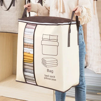 Creative thickened non-woven vertical version of the double ear handheld quilt clothing organization multi-purpose storage bag - Clarify.pk