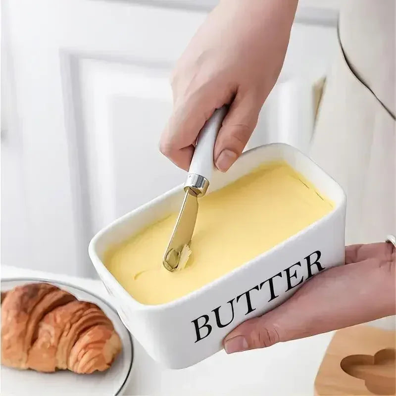 Ceramic Butter & Cheese Container with Wooden Lid - Clarify.pk