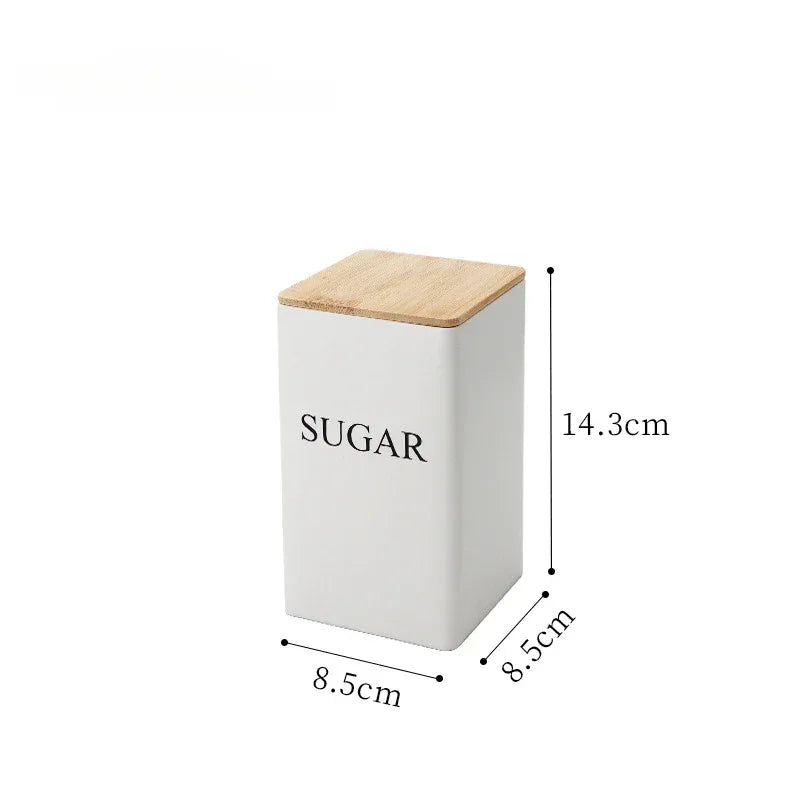 Bamboo Lid Iron Art Storage Box – Square Kitchen Jar - Clarify.pk