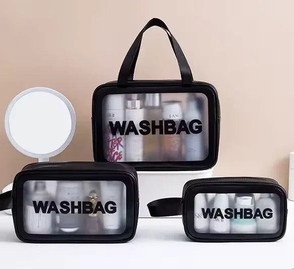 3-Piece Clear Travel Toiletry Bag Set – PVC Waterproof Makeup Pouch (Random Color Set) - Clarify.pk