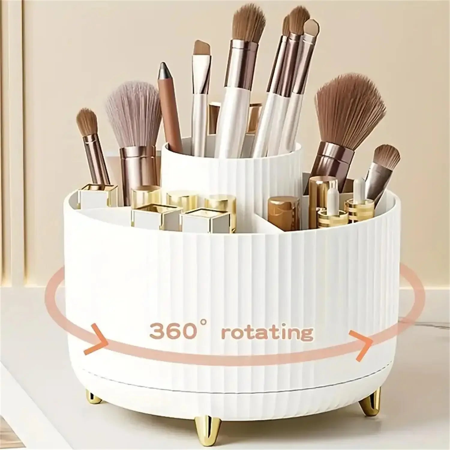 360° Rotating Makeup Organizer – 5-Compartment Cosmetic Holder - Clarify.pk