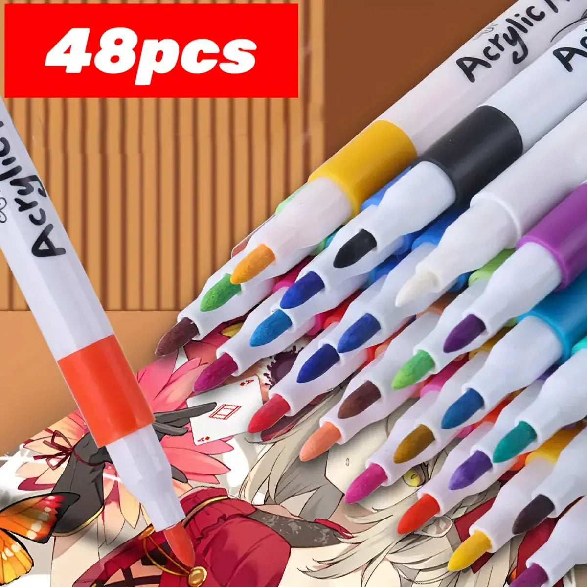 48-Color Double-Tipped Acrylic Marker pens Set - Ideal for Rock, Glass, and Multi-Surface Painting - No Bleeding