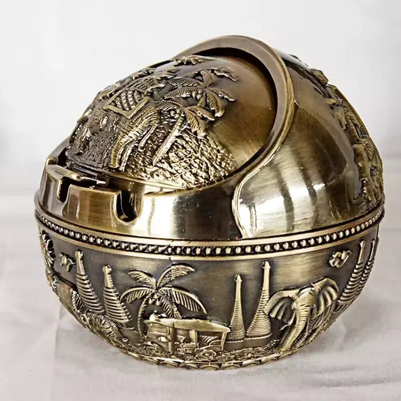 Zinc Alloy Ashtray Metal With Cover Anti-fall Windproof Ashtray Home living Room Tea Room Table Decoration Birthday Gift - Clarify.pk