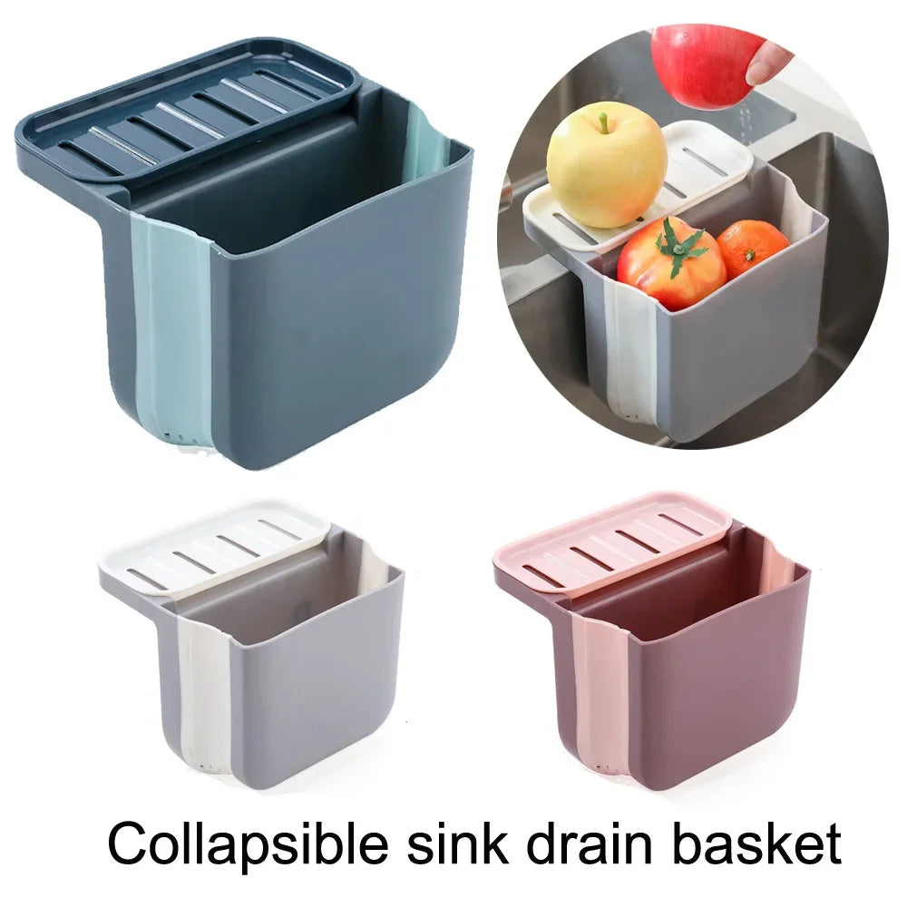 Kitchen Sink Retractable Drain Basket Suction Cup Hanging Storage Rack Kitchen Waste Pool Dry and Wet Separation Trash Organizer