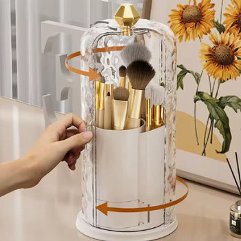 Rotating Makeup Brush Holder – Dustproof Transparent Organizer - Clarify.pk