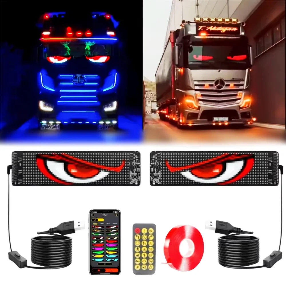 2PCS Evil Windshield Eyes Blinking LED Lamp Eye Panel For Cars Truck Programmable LED Sign Flexible Car Window Screen Display