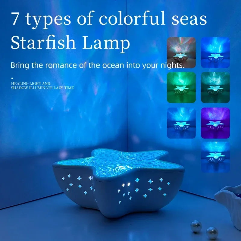 LED Starfish Night Light Galaxy Starry Sky Projector Lamp Rechargeable Dreamy Ambient Light for Kids Gift Festival Party Decor