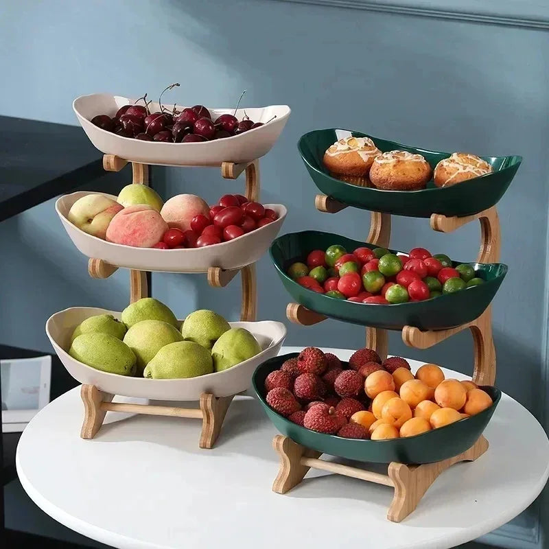 3-Layer Fruit & Snack Plate – Light Luxury Wooden Stand Dish (Random) - Clarify.pk