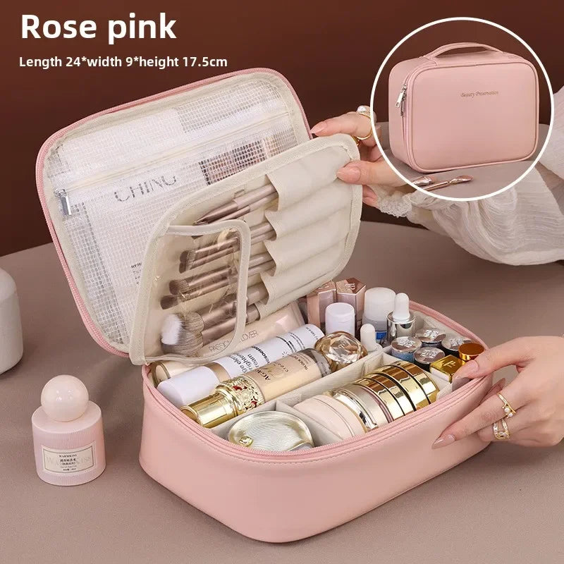 PU Leather Travel Makeup Bag – Large Capacity Organizer (Random color)