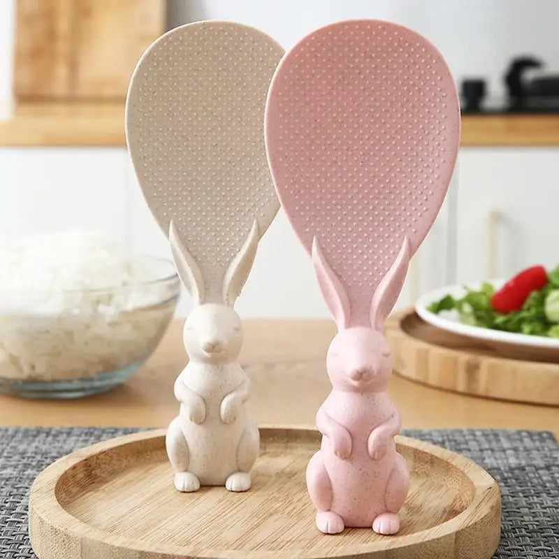 Cartoon Rabbit Rice Spoon Kitchen Wheat Straw Tableware Upright Rice Spoon Household High Temperature Resistant Rice Spoon