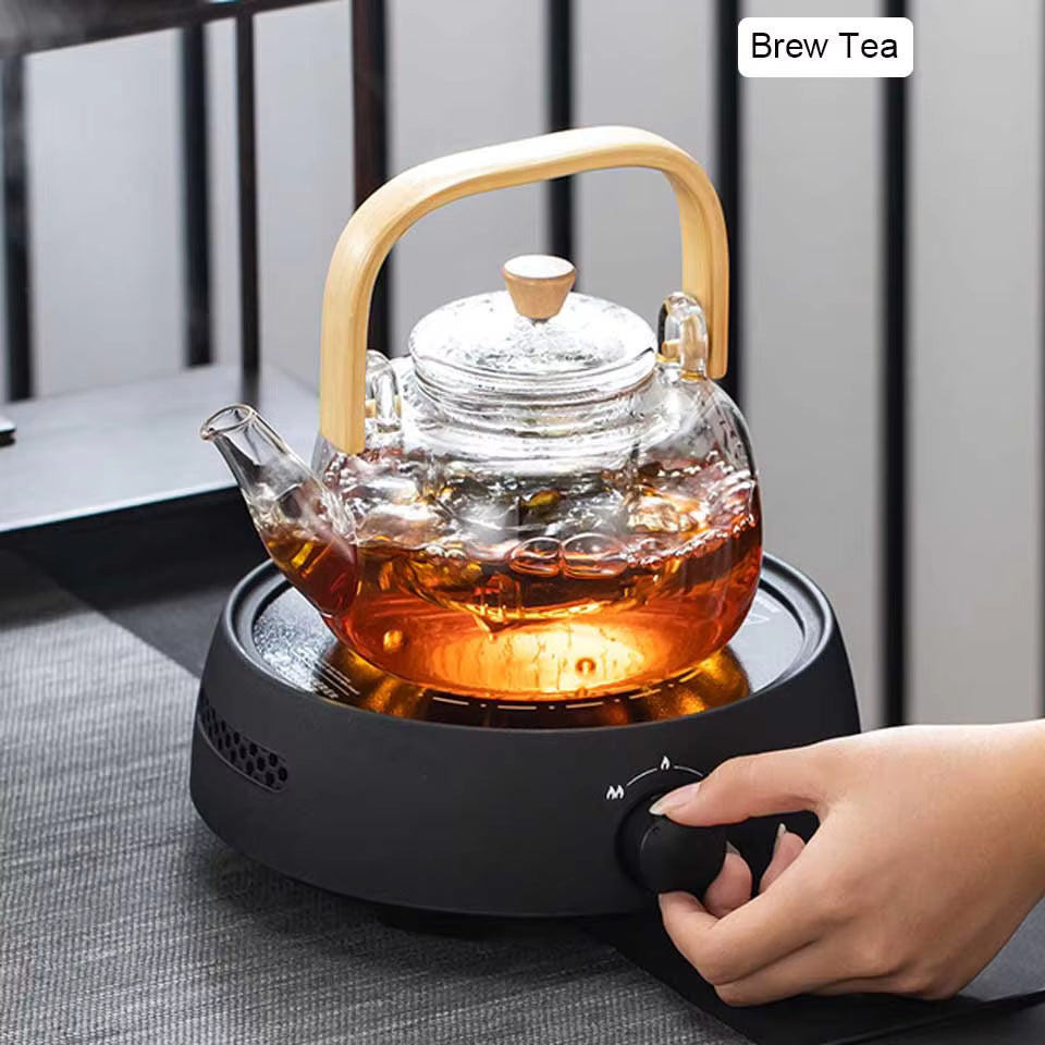 Borosilicate Glass Kettle – Elegant Heat-Resistant Stovetop Teapot with Natural Bamboo Handle & Infuser