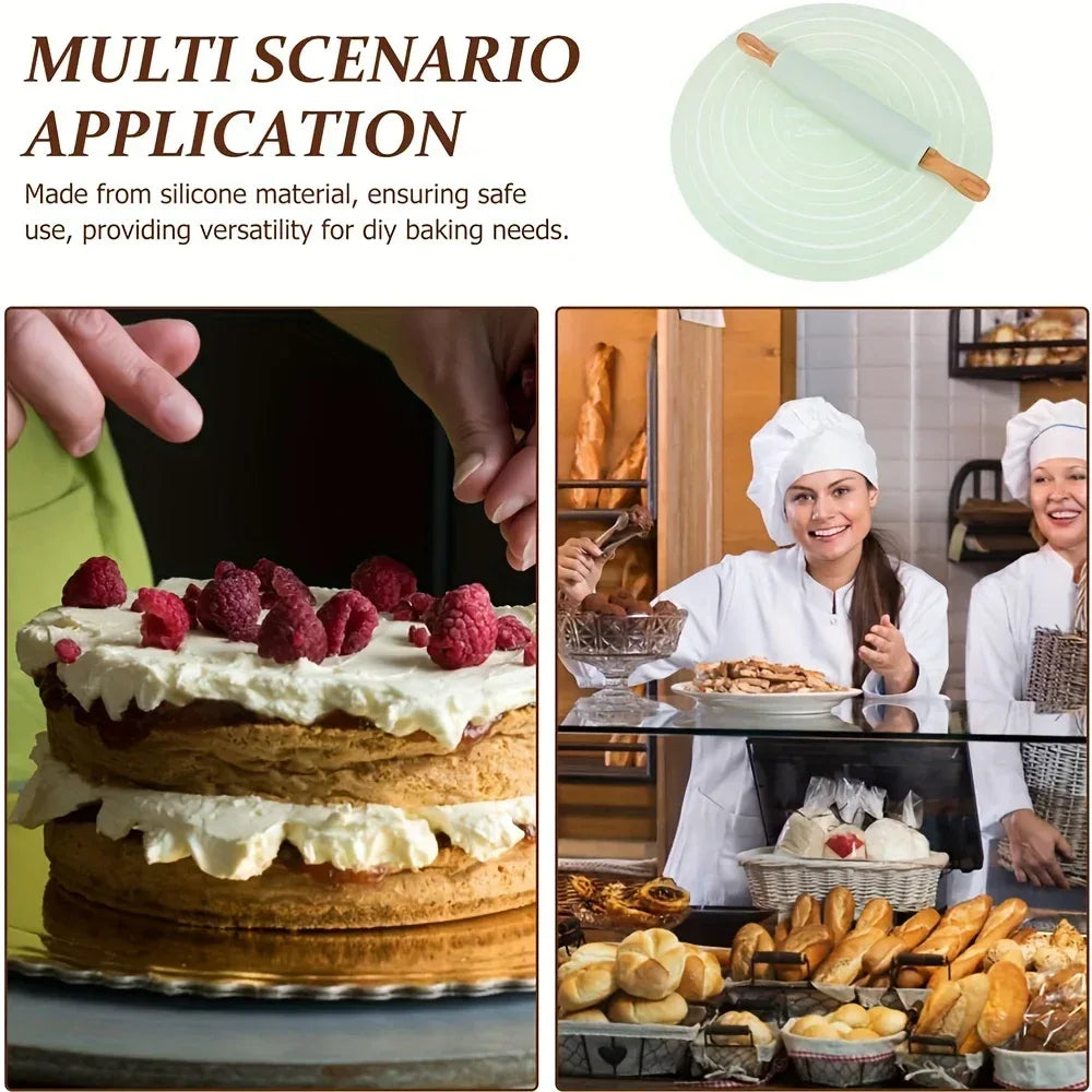 Wooden Rolling Silicone Pin & Baking Mat Set - Clarify.pk