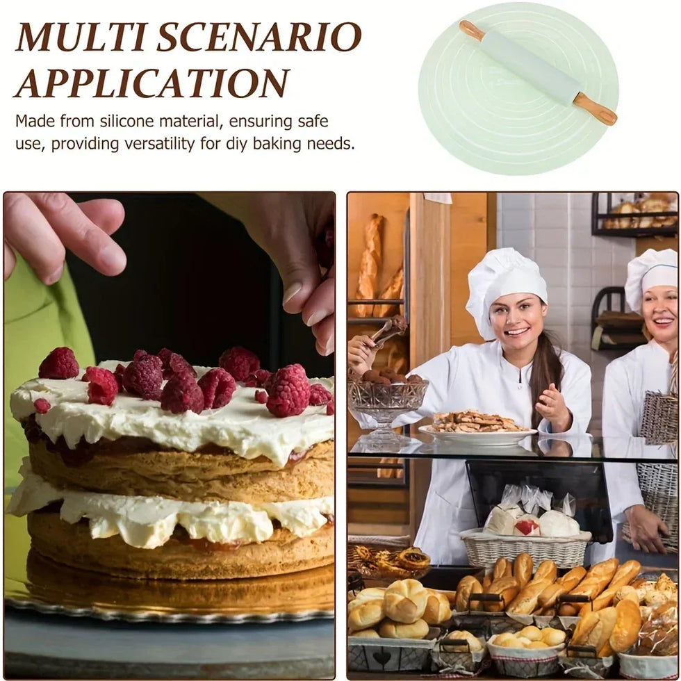 Wooden Rolling Silicone Pin & Baking Mat Set - Clarify.pk