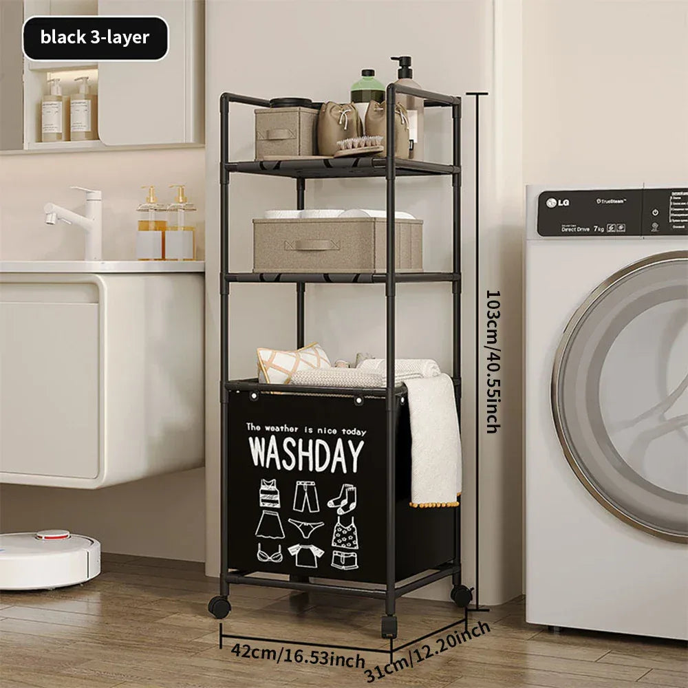 Rolling Laundry Storage Rack – Multi-Tier Organizer - Clarify.pk