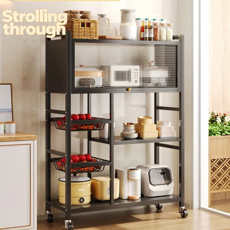Foldable Multi-Layer Snack Rack & Floor Trolley | Stainless Steel Storage Organizer