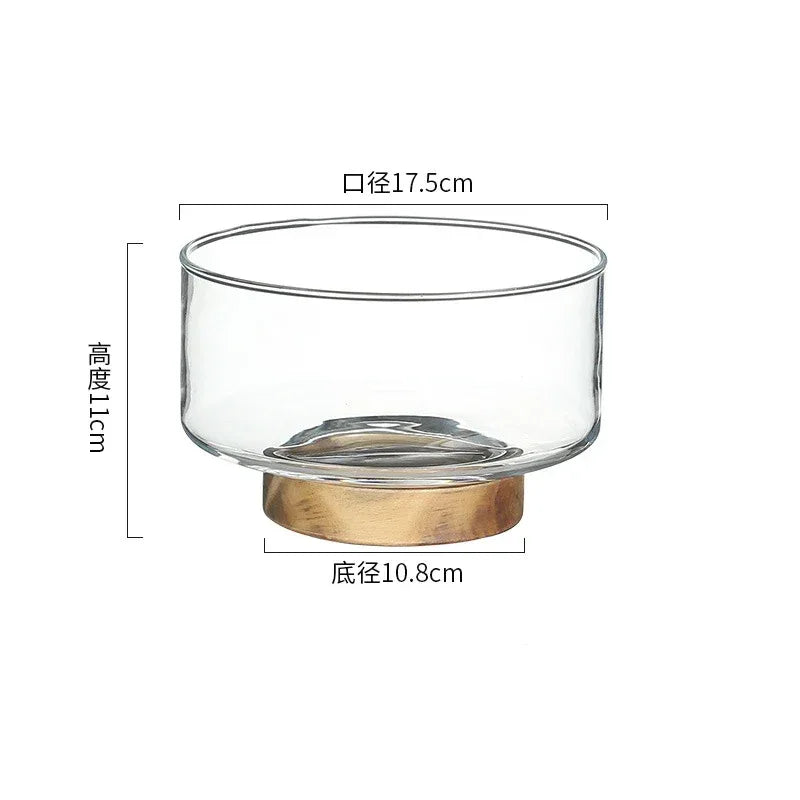 Japanese Style Glass Fruit Plate Holder with Wood Base - Clarify.pk
