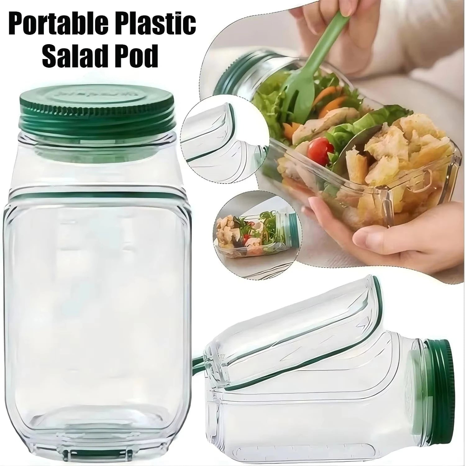 Portable Plastic Salad Pod All-In-One Container with Leak Proof Oats Container Reusable Keep it Fresh Fresh Salad Bowl Meal Prep