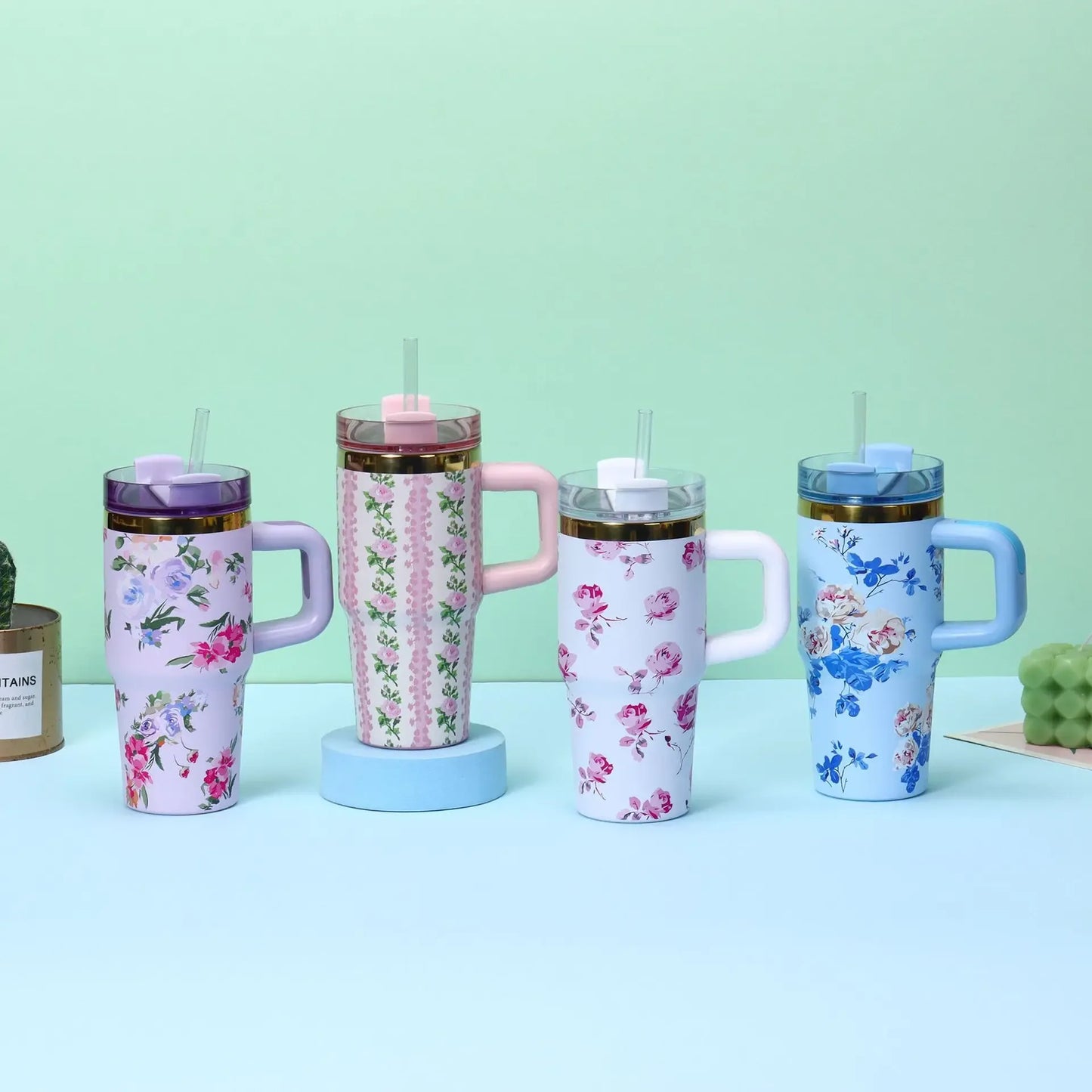 Stanley-Style Mini 40oz Floral Tumbler – Durable & Stylish - Clarify.pk